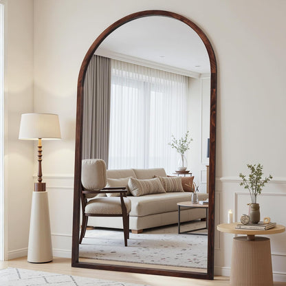 Suidia Full Length Mirror, Oversized Floor Mirror with Solid Wood Frame, Large Standing Mirror for Bedroom Living Room, Wood Art Style, Dark Walnut, 74" L x 32" W