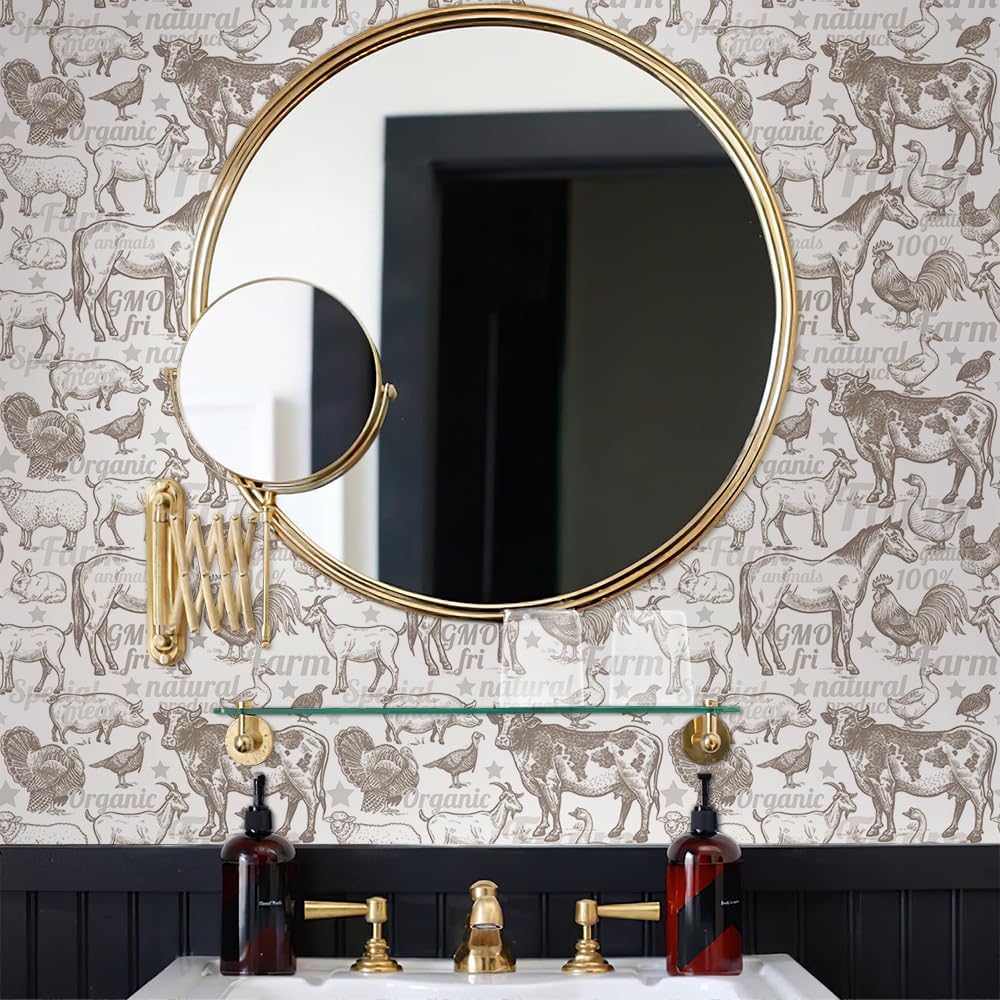 MuralPeel White/Pink/Gold Floral Garden Black Blue Flowers Vintage Peel and Stick Wallpaper Self Adhesive Removable Easy Peel Off Contact Paper Stick on Wall Paper for Bedroom Cabinet Renter Friendly