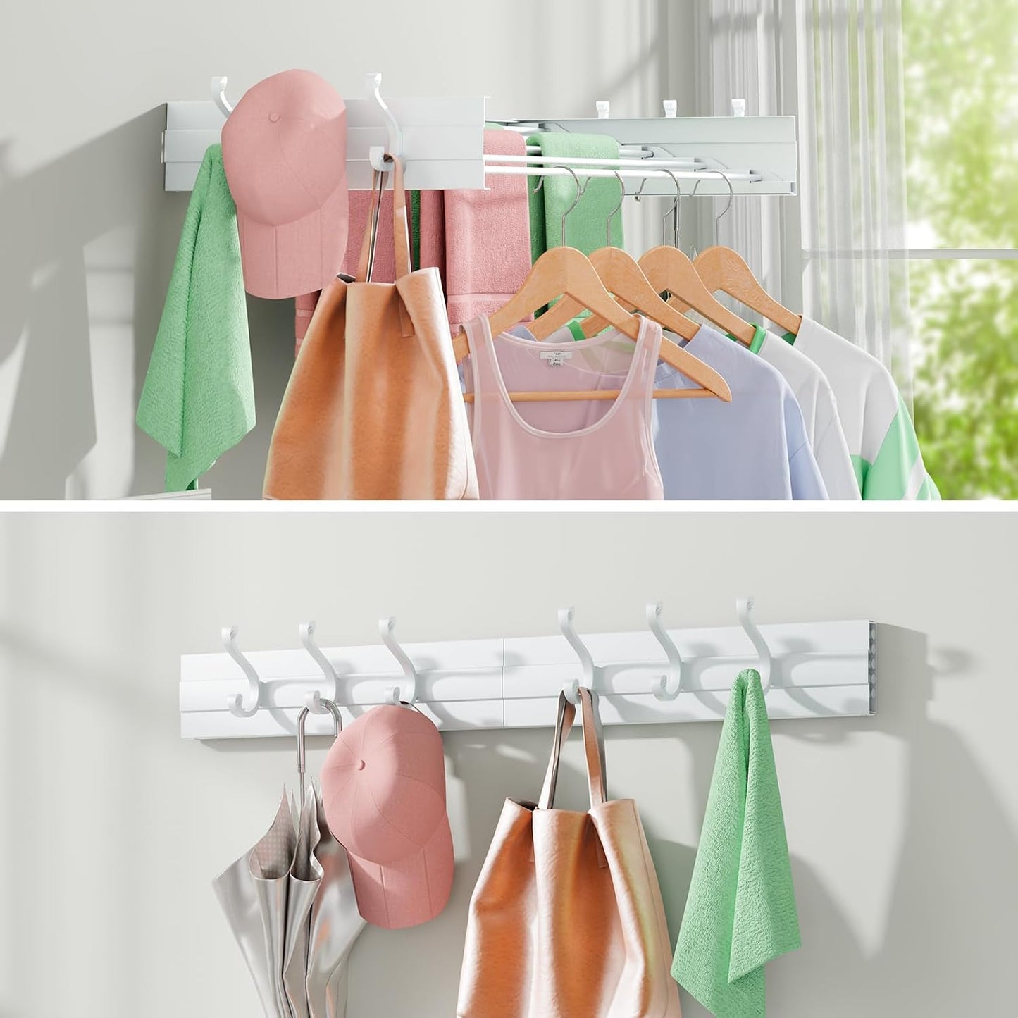Foldable Wall Mounted Space-Saving Drying Rack, 23.5 In Rustproof Stainless Steel Laundry Hanger with 50 Lbs Heavy Duty Reinforced Rods for Wet Towels & Heavy Clothes, Fits Apartment Bathroom RV,White
