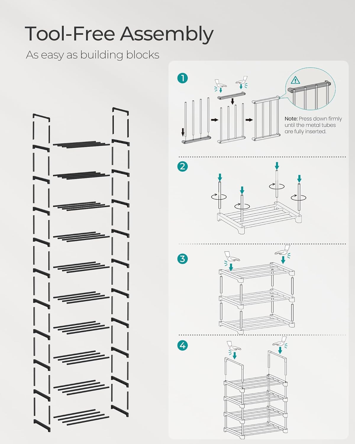 SONGMICS Shoe Rack, 6-Tier Shoe Organizer, Metal Storage Shelf, Upright or Upside Down, for 24-30 Pairs, Stackable, for Entryway, 11.8 x 36.2 x 42.7 Inches, Black ULSA306BH01