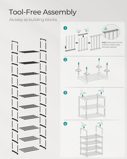 SONGMICS Shoe Rack, 6-Tier Shoe Organizer, Metal Storage Shelf, Upright or Upside Down, for 24-30 Pairs, Stackable, for Entryway, 11.8 x 36.2 x 42.7 Inches, Black ULSA306BH01