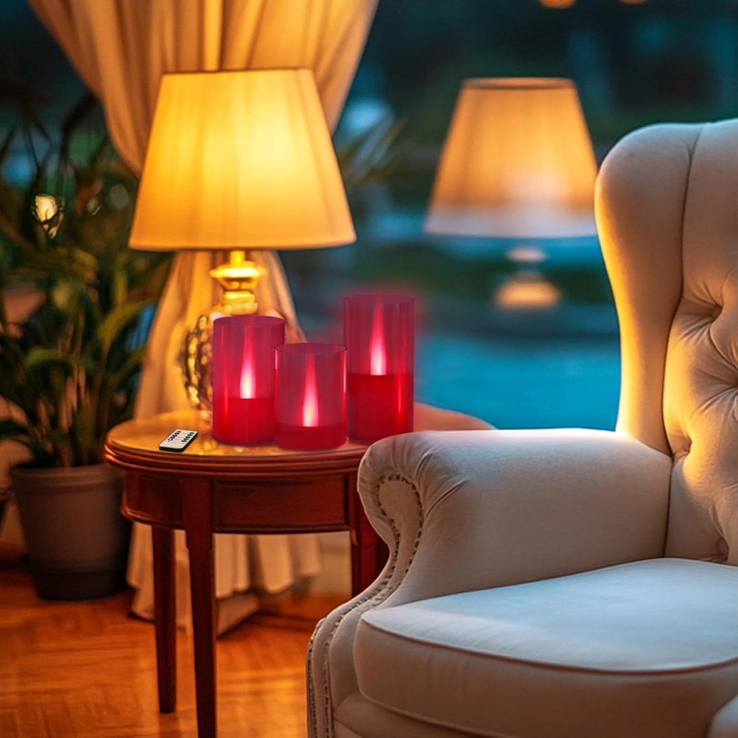 LANKER Flameless Candles with Remote Control and Timer, Battery Operated LED Pillar Candles, Romantic Light, Set of 3 (Warm White)