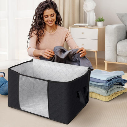 Fab totes 6 Pack Storage Bags for Clothes and Blanket, Foldable Closet Organizers and Storage with Zippers, Clear Window and Handles, Fabric Storage Bins for Sweater, Comforter, Bedding,Linen Sheets