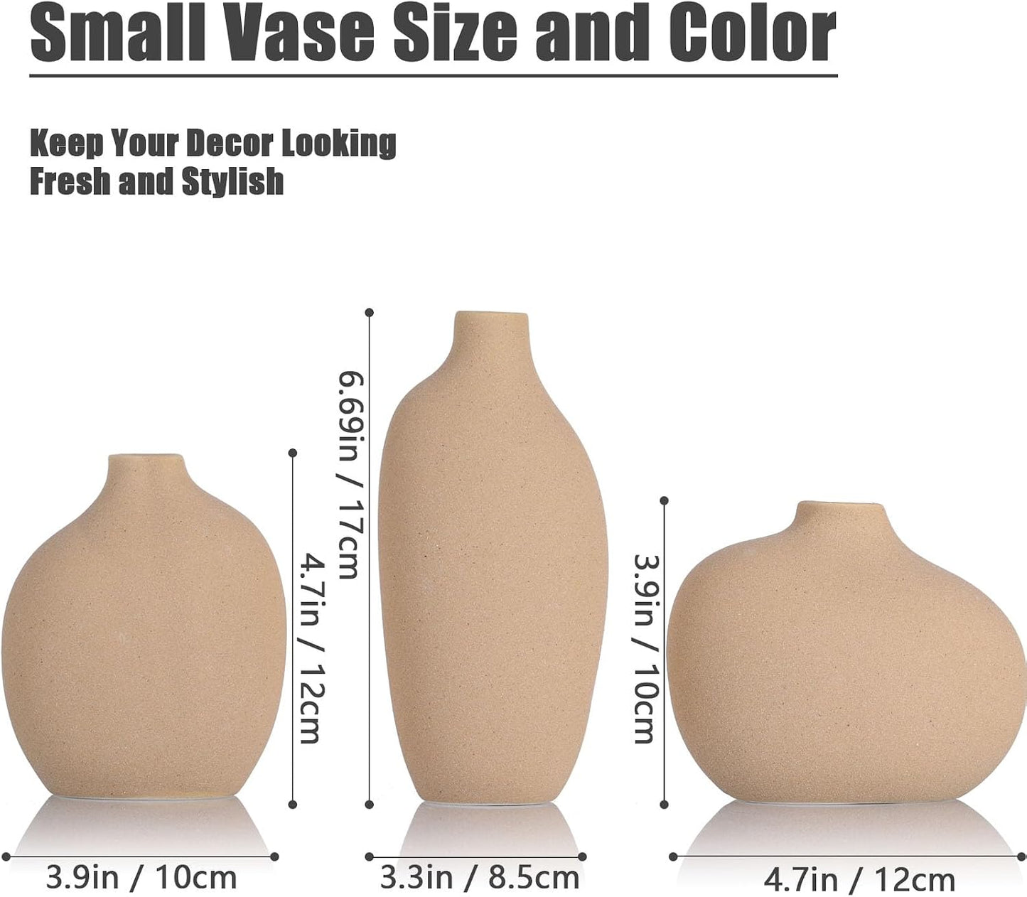 Small Ceramic Vase Set of 3,Bulk Mini Bud Vases for Flowers and Pampas Grass,Cute Boho Ellipse Home Decor for Coffee Table Centerpieces,Living Room,Office,Bookshelf,Entryway Decor (Green Floral)