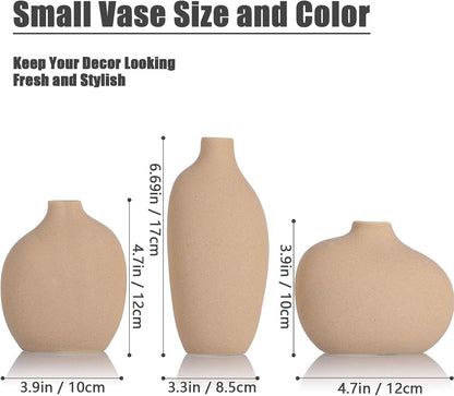 Small Ceramic Vase Set of 3,Bulk Mini Bud Vases for Flowers and Pampas Grass,Cute Boho Ellipse Home Decor for Coffee Table Centerpieces,Living Room,Office,Bookshelf,Entryway Decor (Green Floral)