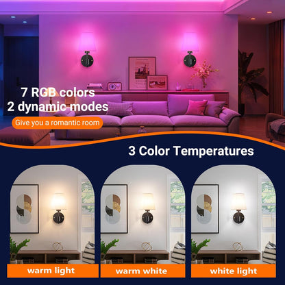 Wall Sconce Battery Operated Wall Light Fixure with Remote Control, Dimmable Battery Operated Wall Sconces Set Of Two, Indoor Wireless Wall Mounted Lamp with Rechargable Bulb For Bedroom Living Room (