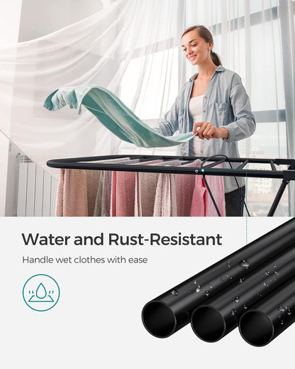 SONGMICS Clothes Drying Rack, with Sock Clips, Metal Laundry Rack, Foldable, Space-Saving, Free-Standing Airer, with 2 Height-Adjustable Gullwings, Indoor Outdoor Use, Gray ULLR052G01