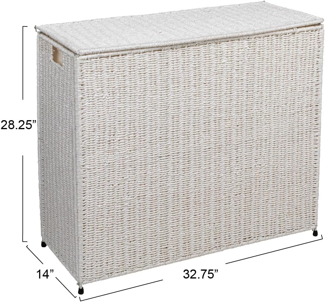 Household Essentials Brown ML-5445 Wicker 3 Compartment Laundry Sorter with Lid | 3 Section Clothes Hamper