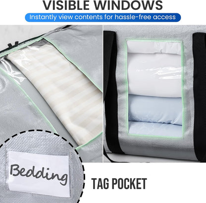TAILI Extra Large Moving Bags, 4 Pack Blue Heavy Duty Totes For Storage with Visible Window, Wrap Around Handles, Storage Bags for Space Saving, Alternative to Moving Boxes