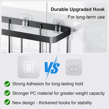 Shower Caddy Adhesive Replacement Flat, Transparent Adhesive Hooks | No Drilling, Waterproof, for Shower Caddy, Strong Bathroom Storage Shelves and Kitchen Racks (Double*8pcs + Single*4pcs)