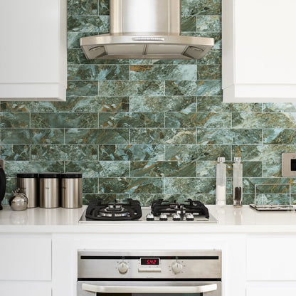 AULIGET 40-Piece Polished White Marble with Gold Peel and Stick Backsplash Wall Tiles, 3" x 12" PVC Faux Stone Stick on Tiles for Backsplash Kitchen, Bathroom, Laundry Room, Camper, Fireplace
