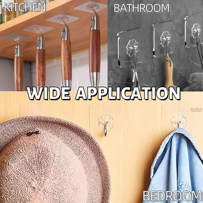 Adhesive Wall Hooks for Hanging Heavy Duty 50 lbs Large Hooks for Walls No Damage, Towel Sticky Clear Hook, Waterproof, Home, Bathroom, Kitchen, Office, and Outdoor 10 Pack
