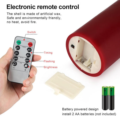 Enpornk 7” x 3” Flameless Candles, Flickering Moving Flame LED Candles, Battery Operated Candles with Remote and Timers, Ivory White, Set of 2