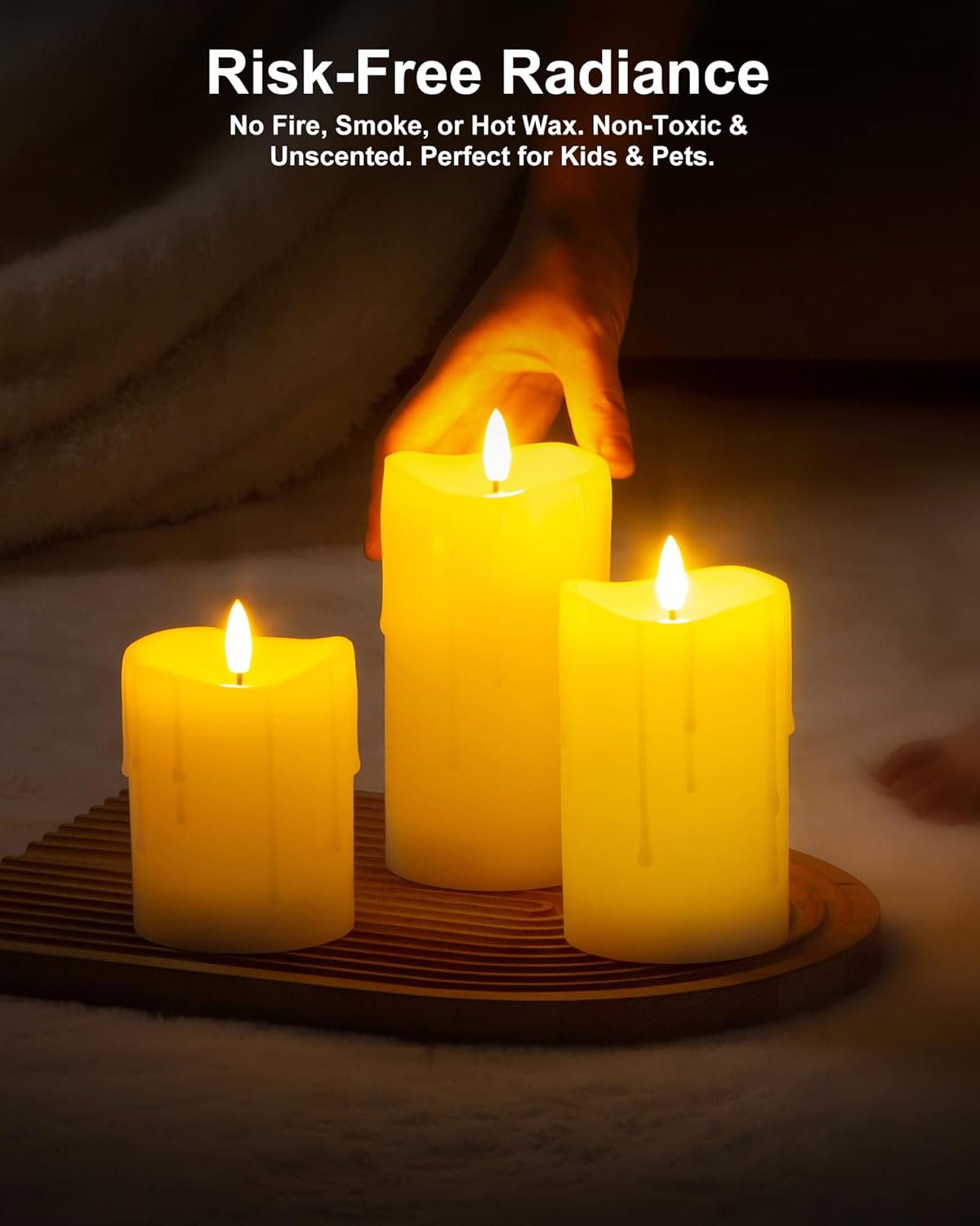White Flameless Candles with Remote and Timer, Real Wax Made Wax Drip LED Pillar Candles Battery Operated with 3D Flickering Flame Melted Top - 3" x 4",5",6" - Set of 3