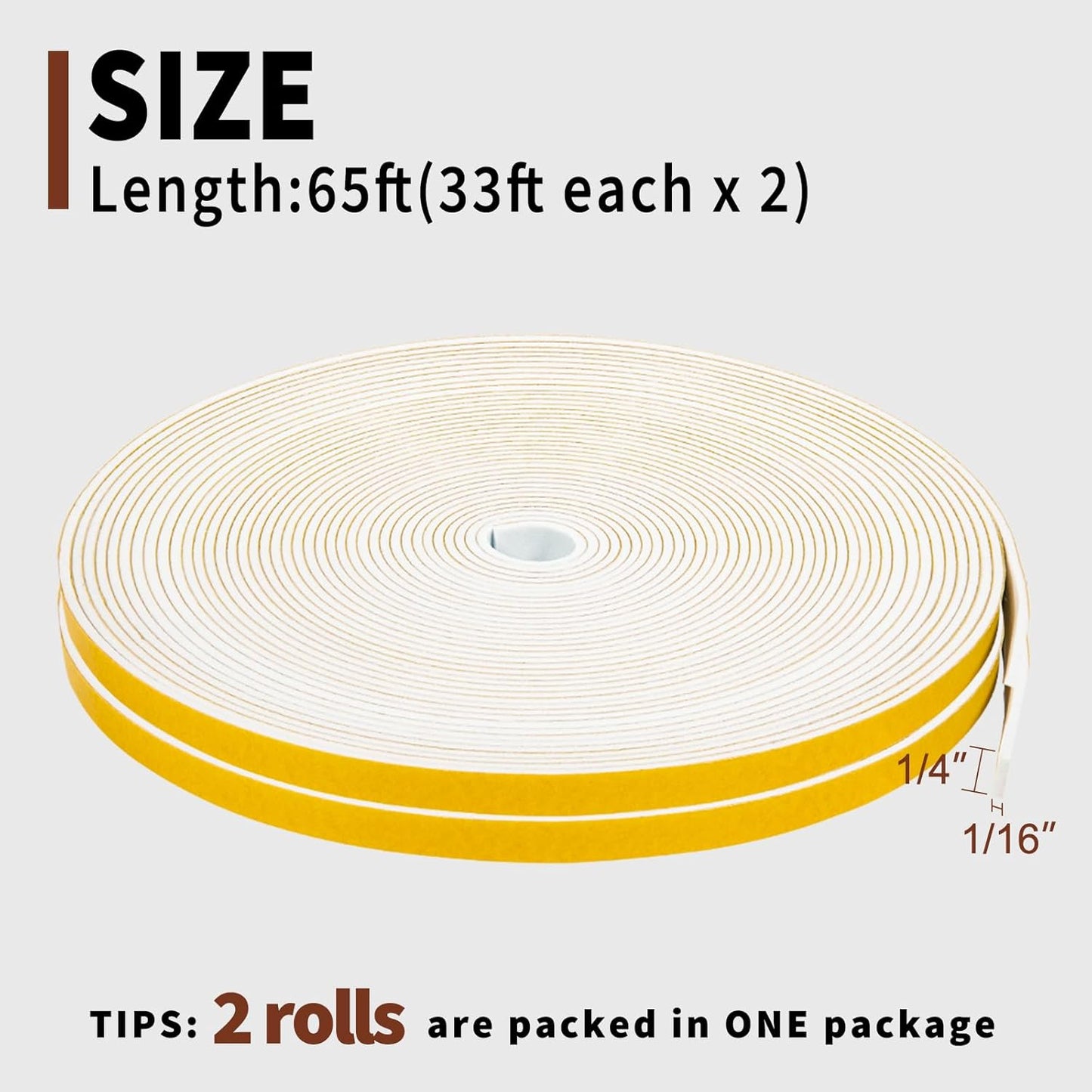 Yotache Weather Stripping Door Seal Strip White 3/8" x1/8", 50Ft Total, Foam Insulation Tape Gasket for Door Frame and Windows, 3 Rolls x 16.5Ft