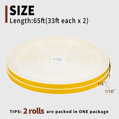Yotache Weather Stripping Door Seal Strip White 3/8" x1/8", 50Ft Total, Foam Insulation Tape Gasket for Door Frame and Windows, 3 Rolls x 16.5Ft