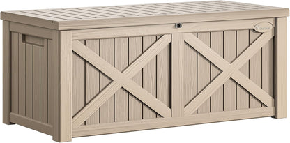 YITAHOME 31 Gallon Outdoor Storage Box | Resin Deck Box and Waterproof Package Delivery Box for Gardening Tools, Pool Supplies, Patio Furniture, Lockable, Taupe