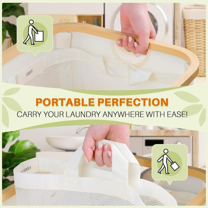 160L Laundry Hamper with Lid, 3 Section Laundry Basket with 3 Removable Bag | Clothes Hampers for Laundry with Bamboo Frame Handle, Large Dirty Clothes Hamper for Laundry Room, Bathroom, Bedroom, Black