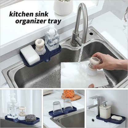 MicoYang Silicone Bathroom Soap Dishes with Drain Spout-Bathroom and Kitchen Sink Organizer,Sponge Holder,Dish Soap Tray,Perfect for Dispenser,Scrubber,Bottle,Cup on Sink or Counter-Coffee 4.9"×3.2"