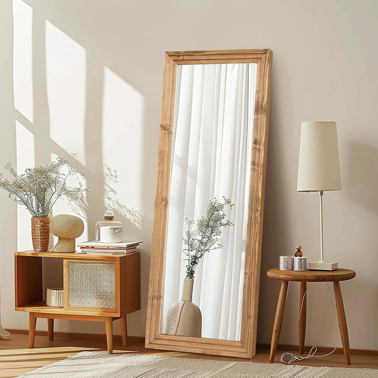 Full Length Mirror 65"x22" with Stand Solid Wood Frame Floor Large Mirror for Living Room, Bedroom Hanging Standing or Leaning Wall-Mounted, New Black