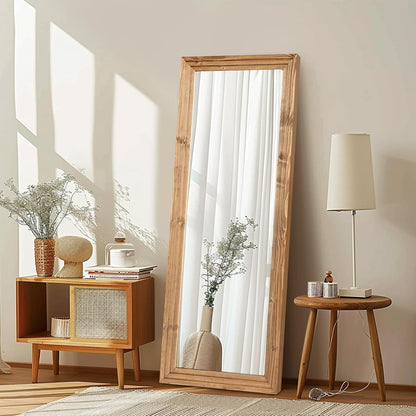 Full Length Mirror 65"x22" with Stand Solid Wood Frame Floor Large Mirror for Living Room, Bedroom Hanging Standing or Leaning Wall-Mounted, New Black