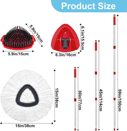 Spin Mop Handle,Mop Replace Heads,Brush and Base Compatible with O Cedar EasyWring 1 Tank,2 Microfiber Mop Refills and Brush,4-Section 30-58" Mop Handle,Mop Base Combo Set for Wet/Dry Floor Cleaning
