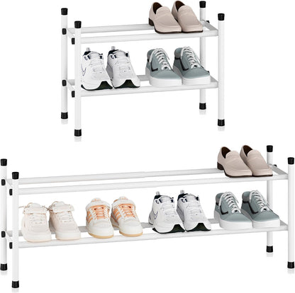 STORAGE MANIAC Expandable Shoe Rack for Closet, 8 Pairs Stackable Small Shoe Rack, Metal Adjustable Shoes Organizer for Entryway, Hallway, Garage, Front Door, Shoes Shelves, Black 2 Tier