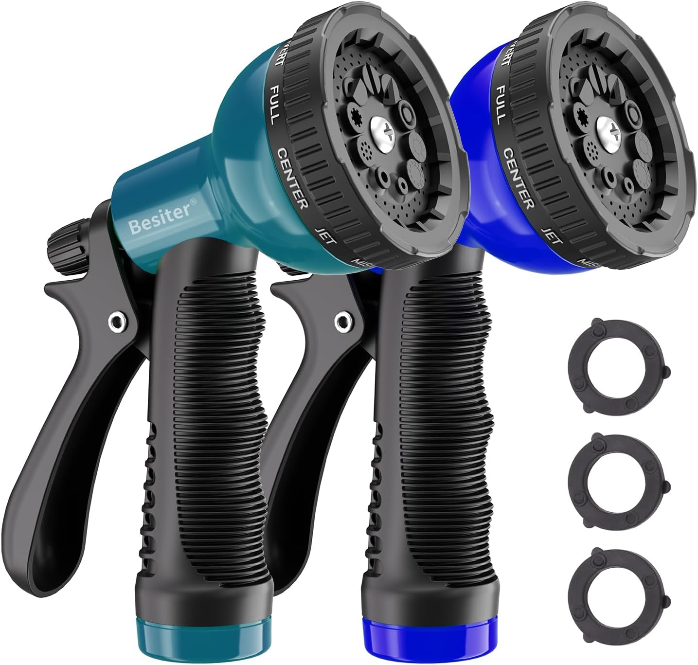 Besiter Garden Hose Nozzle Sprayer: 2 Pack 10 Watering Patterns Spray Nozzles Heavy Duty Hose Head Hose Attachment