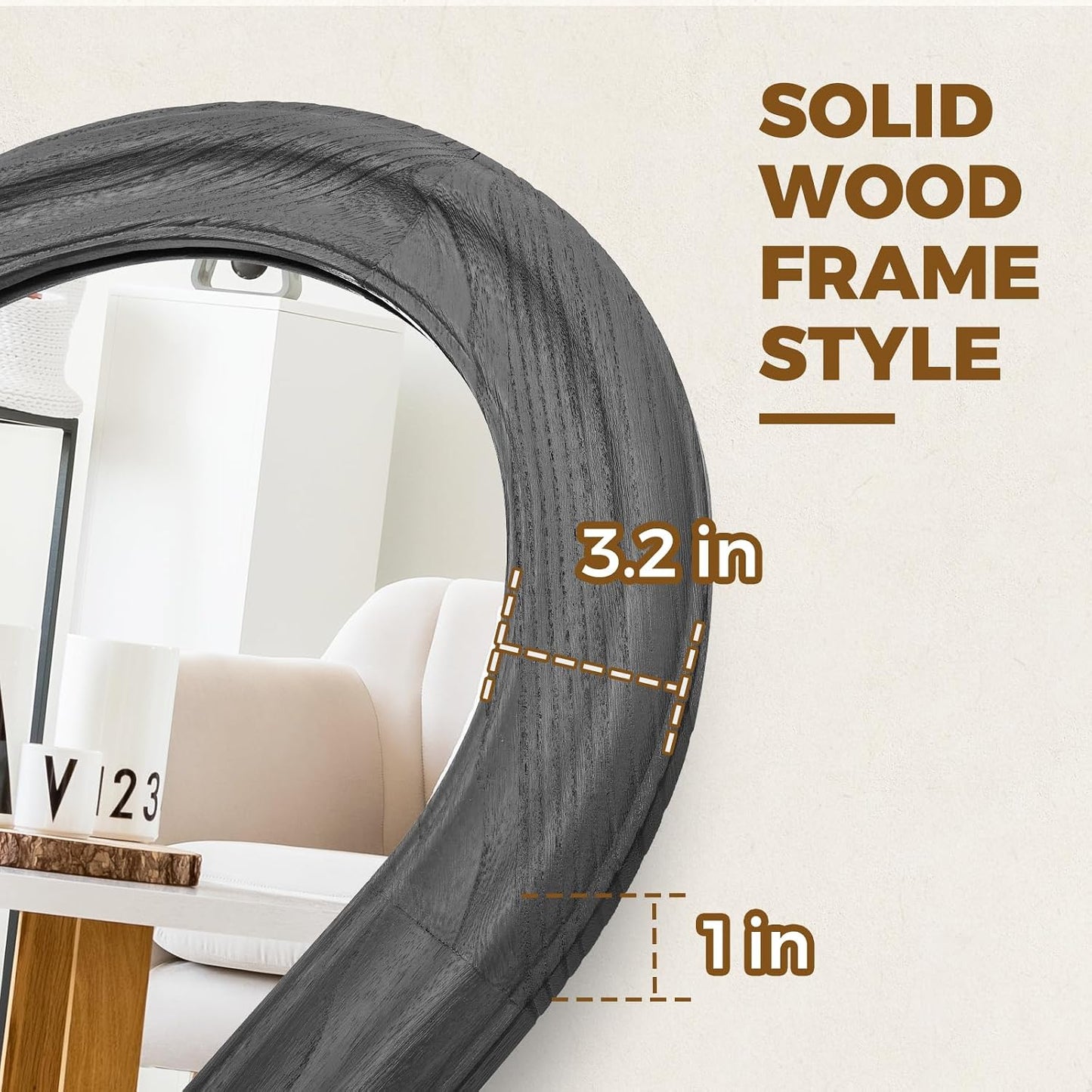 Solid Wood Full Length Mirror - 65"x22" Arched Floor Mirror, Free Standing & Wall Mounted - Elegant Design for Bedroom, Dressing Room, Hallway, Brown