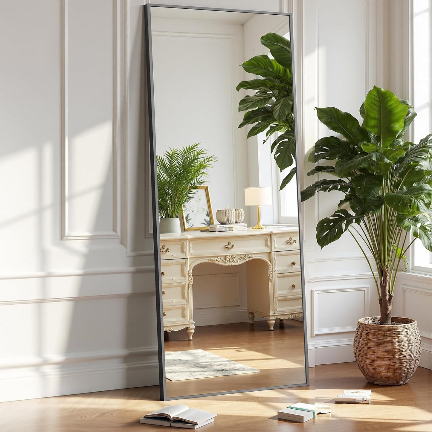OLIXIS 64"x 21.5" Arched Mirror Full Length, Full Body Mirror with Stand, Hanging or Leaning for Wall, Floor Standing with Shatter-Proof Glass for Bedroom, Living Room, Long, Black