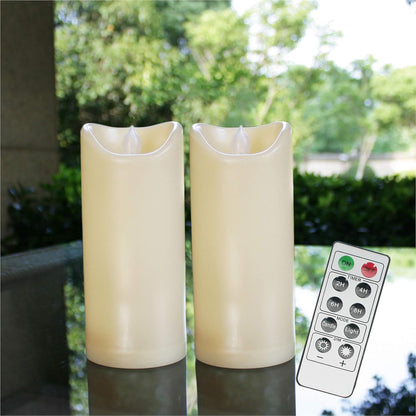 3”X3” 4 Pack Outdoor Flameless Candles Battery Operated LED Waterproof Pillar Candles with Remote Timer Electric Flickering LED Lights for Christmas, Halloween, Wedding, Home, Garden Decorations