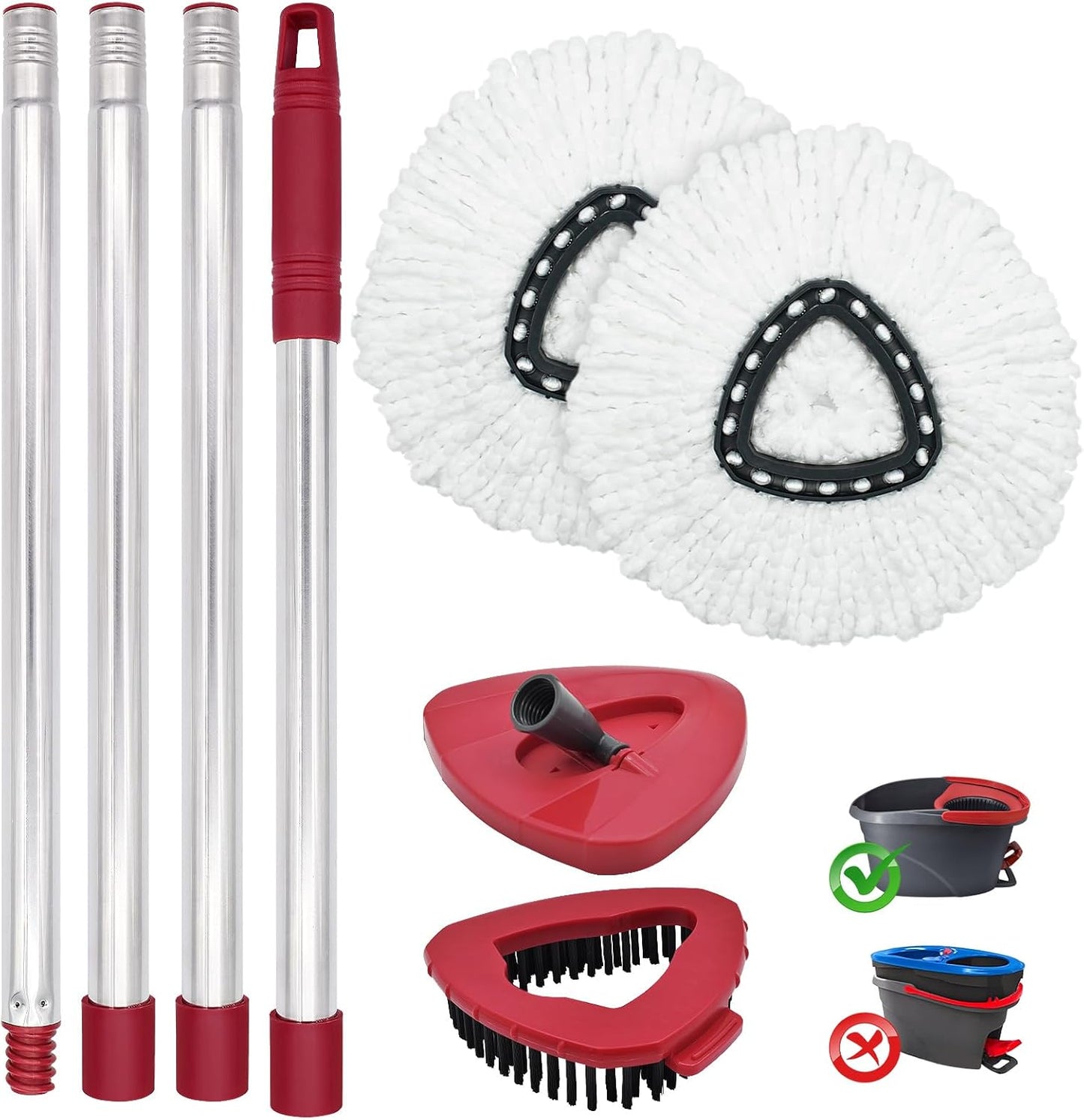 Mop Head Replacement, Base, Mop Handle for Ocedar RinseClean 2-Tank System, 2 Microfiber Mop Refills, Extendable Length 30-59" Mop Handle, Base and Scrubber for All Hard-surfaced Floor