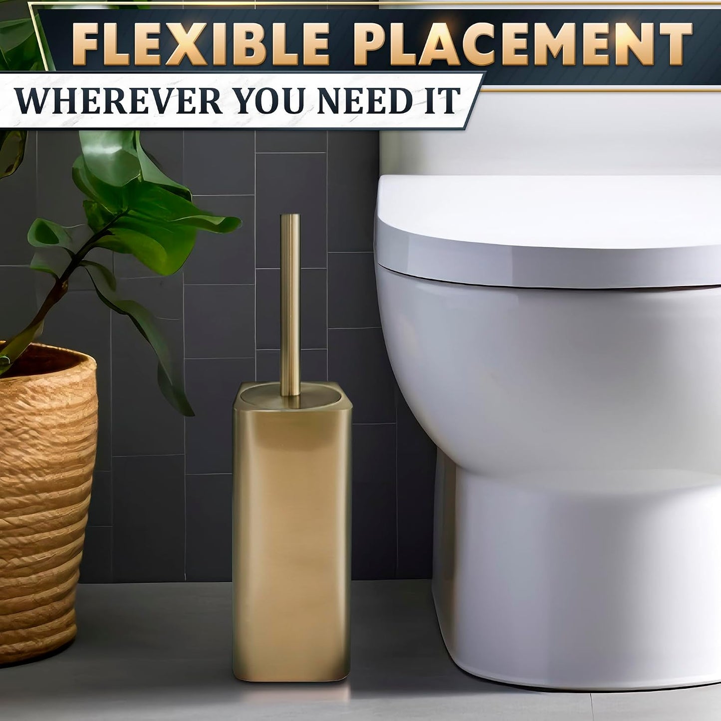 Black Toilet Brush and Holder Set - Slim Matte Design that Fits Anywhere - Stainless Steel Toilet Bowl Brush and Holder with 2 Rounded Corners, Replaceable Head, Removable Inner Bowl & Splash Guard