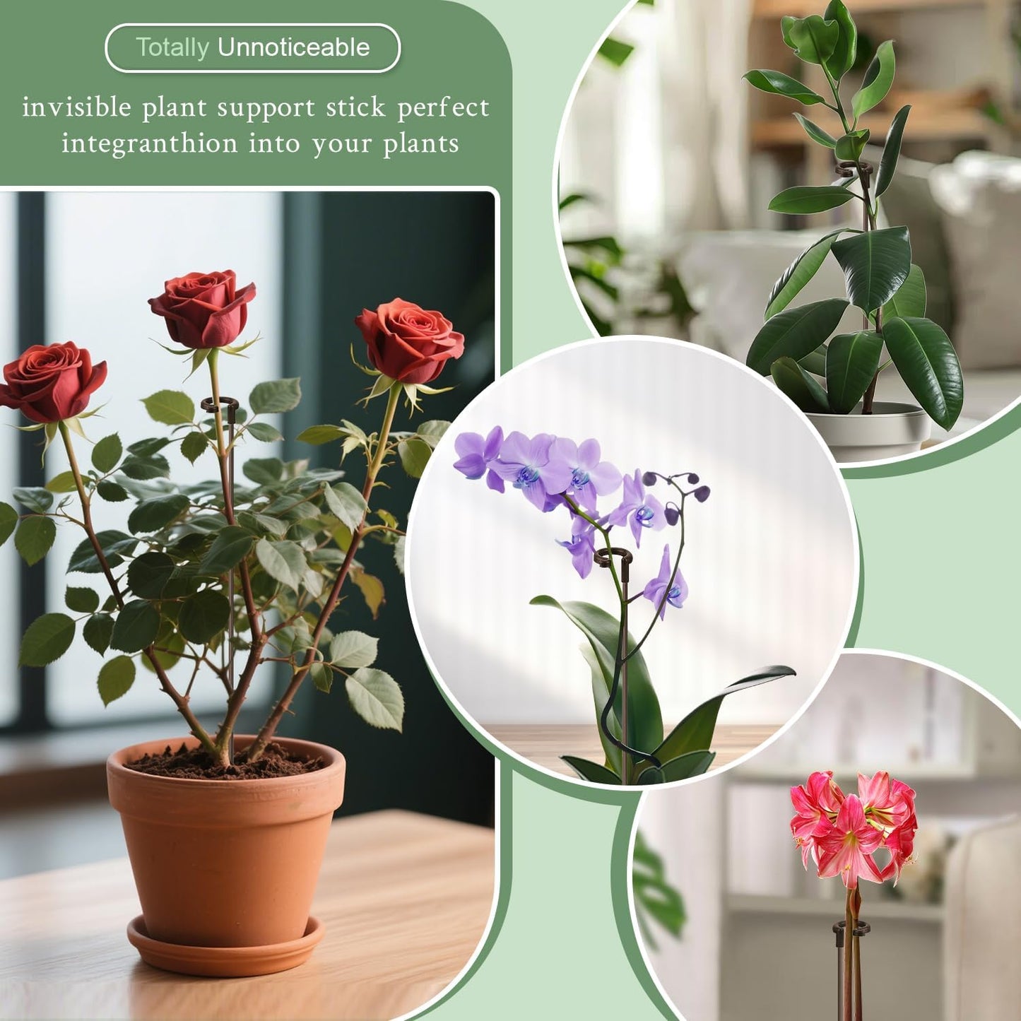 Plant Stakes 17inch &11inch SupKing Adjustable Length Plant Support Stake 16Pcs Orchid Stick with Clips for Indoor Outdoor,Garden Pole for Potted Tomato Amaryllis Vegetables Comes with 20 Ties (Green)