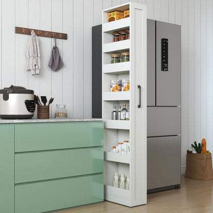 7 Tier Slim Rolling Storage Cart - Kitchen & Pantry Organizer, Narrow Storage Cabinet with Handle & Wheels, Spice Pull-Out Rack Next to Fridge Storage Shelf (White A-7 Tier Shelf Unit)