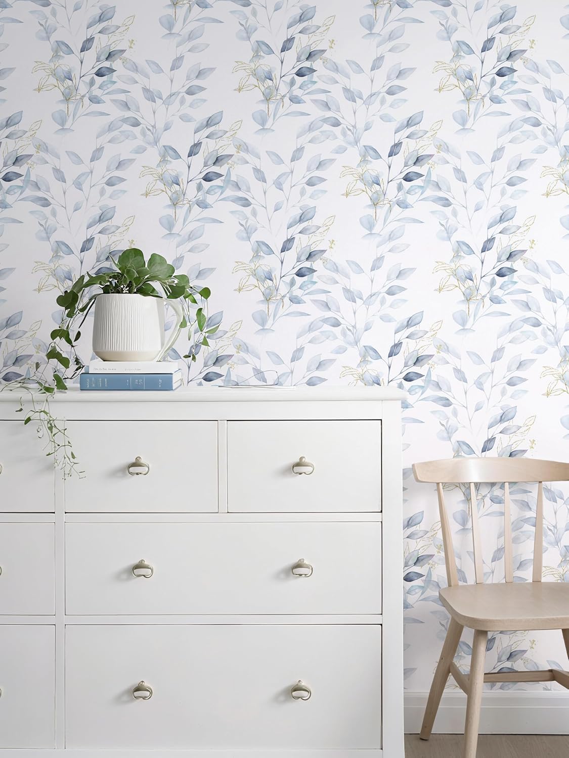 HeloHo Peel and Stick Wallpaper Blue Floral Leaf Wall Paper Self Adhesive Removable Thicken Waterproof Contact Paper for Bathroom Bedroom Living Room Decor Renter Friendly Wallpaper 15.35" X 78.7"