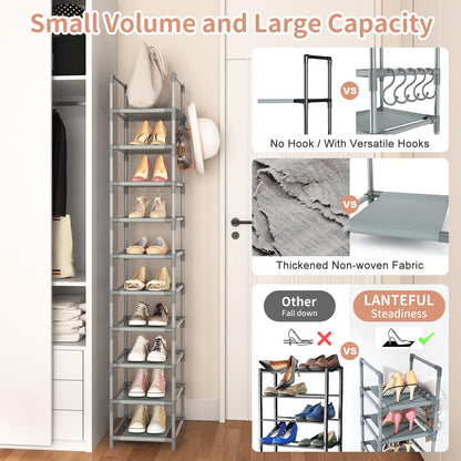 LANTEFUL Tall Narrow Shoe Rack for Entryway, 10-Tier Sturdy Metal Shoe Shelf Storage 10-15 Pairs of Shoes and Boots, Space Saving Corner Shoe Rack Organizer for Closet,Doorway,Garage,Living Room