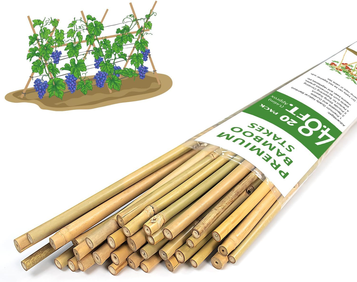 GAGINANG Plant Stakes Natural Garden Bamboo Sticks for Indoor and Outdoor, 20pcs for Tomatoes, Beans, Potted Plants - 18 inches