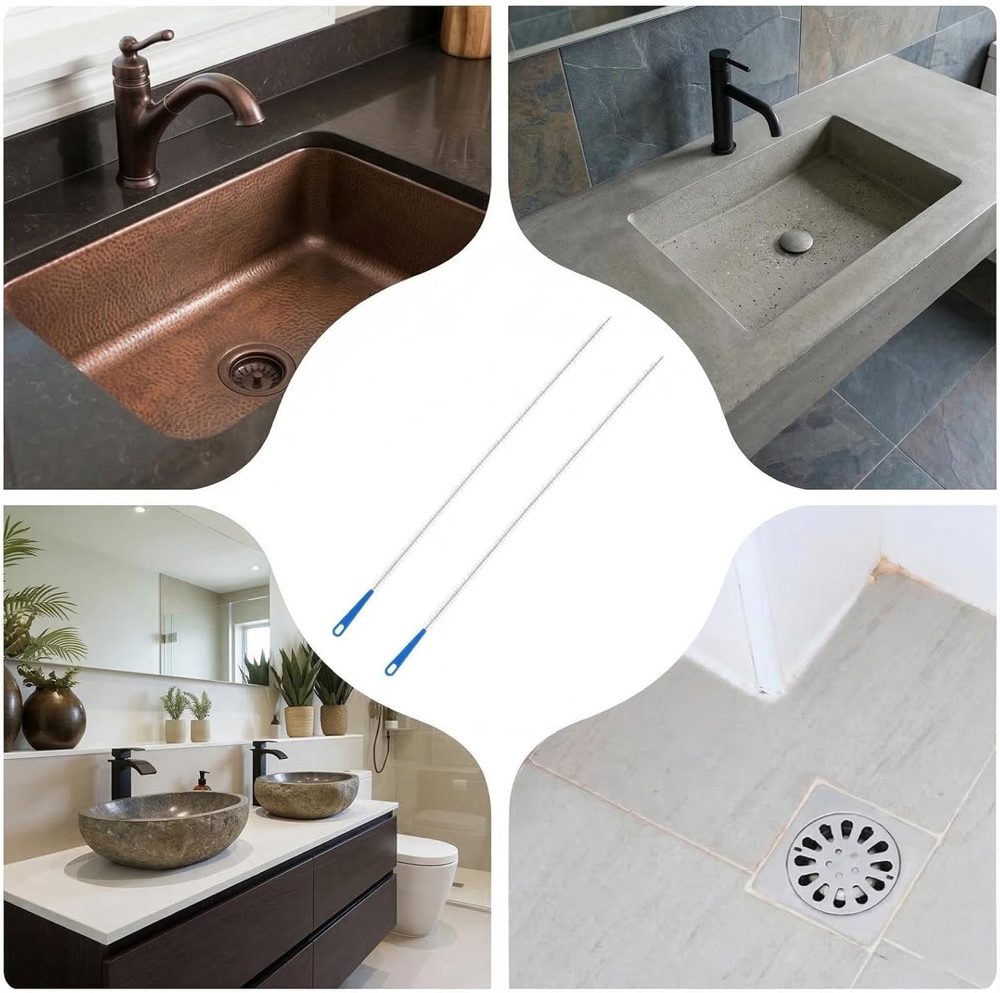 2Pcs Drain Cleaning Brush, Long Drain Clog Remover Tool 23.6inch, Pipe Brush Cleaner with Nylon Bristle, Sink Drains Cleaner Flexibly Bendable for Toilet, Kitchen Sink, Bathroom Hair Clogging, Shower