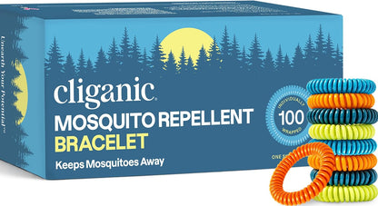 Cliganic 10 Pack Mosquito Repellent Bracelets for Adults & Kids - Natural DEET-Free Bands, Individually Wrapped
