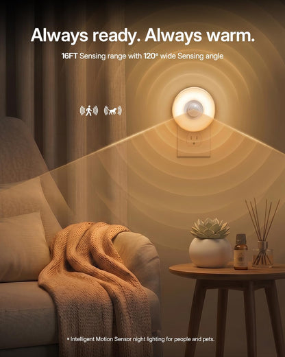 YELKO Motion Sensor Night Light - Plug in 3000K Warm White Anti-Glare LED Nightlight, Ultra Bright Cozy Soft Glow Not Dazzling for Hallway, Stairs, Garage, Bedroom, Bathroom, Garage, Kitchen, 2 Pack