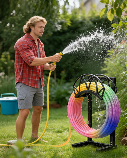 HZE Garden Hose Holder, Freestanding Water Hose Reel Stand for Outside, Heavy Duty Detachable Metal Storage Rack Holds 160 FT for Yard Lawn Farm, Black