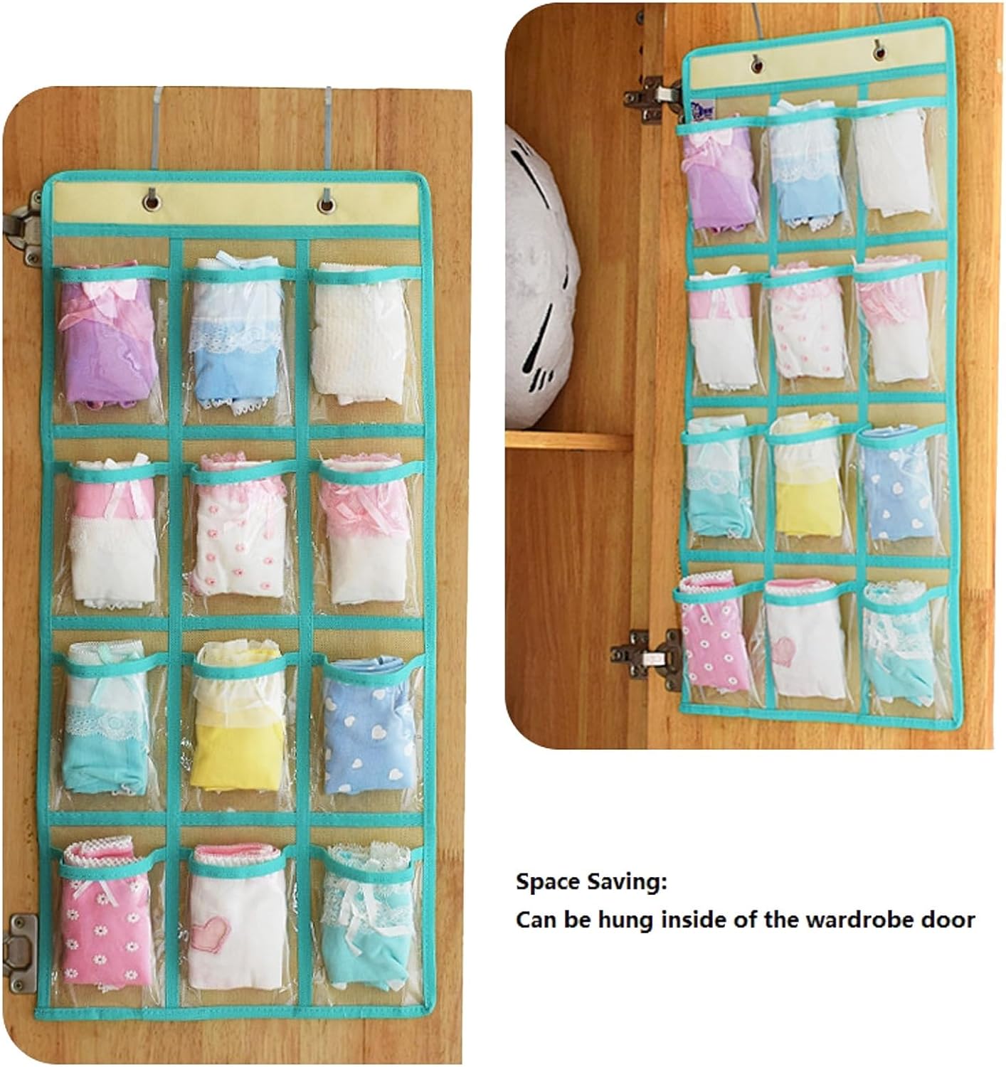 Classroom Pocket Chart For Cell Phones Calculators Over The Door Hanging Closet Underwear Sock Jewelry Organizer Holder 12 Clear Pockets (PURPLE)