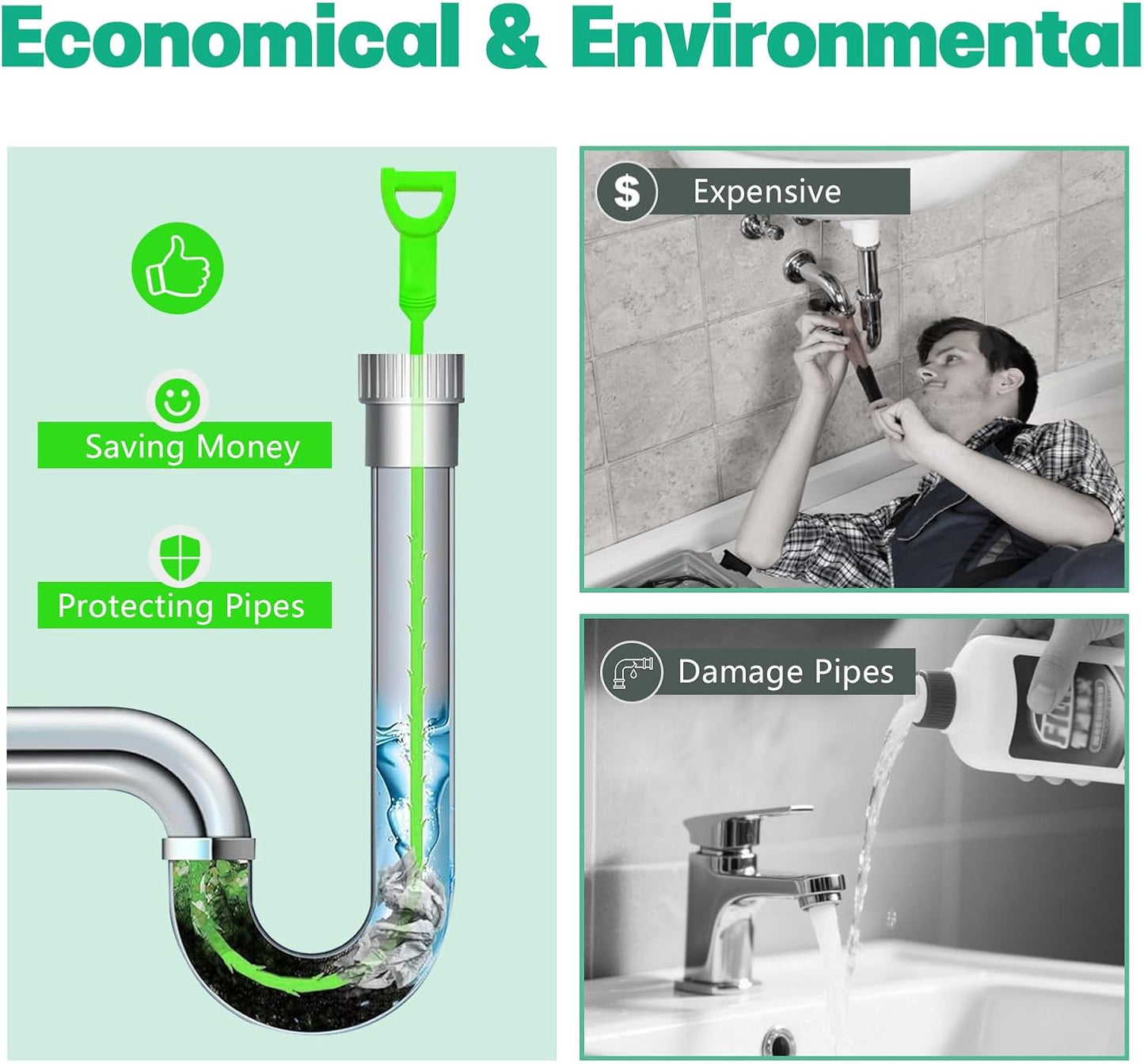 Longer Drain Clog Remover Sink Snake: 3 Pcs Hair Remover Tools for Shower Bath and Bathtub（25in Longer Size）