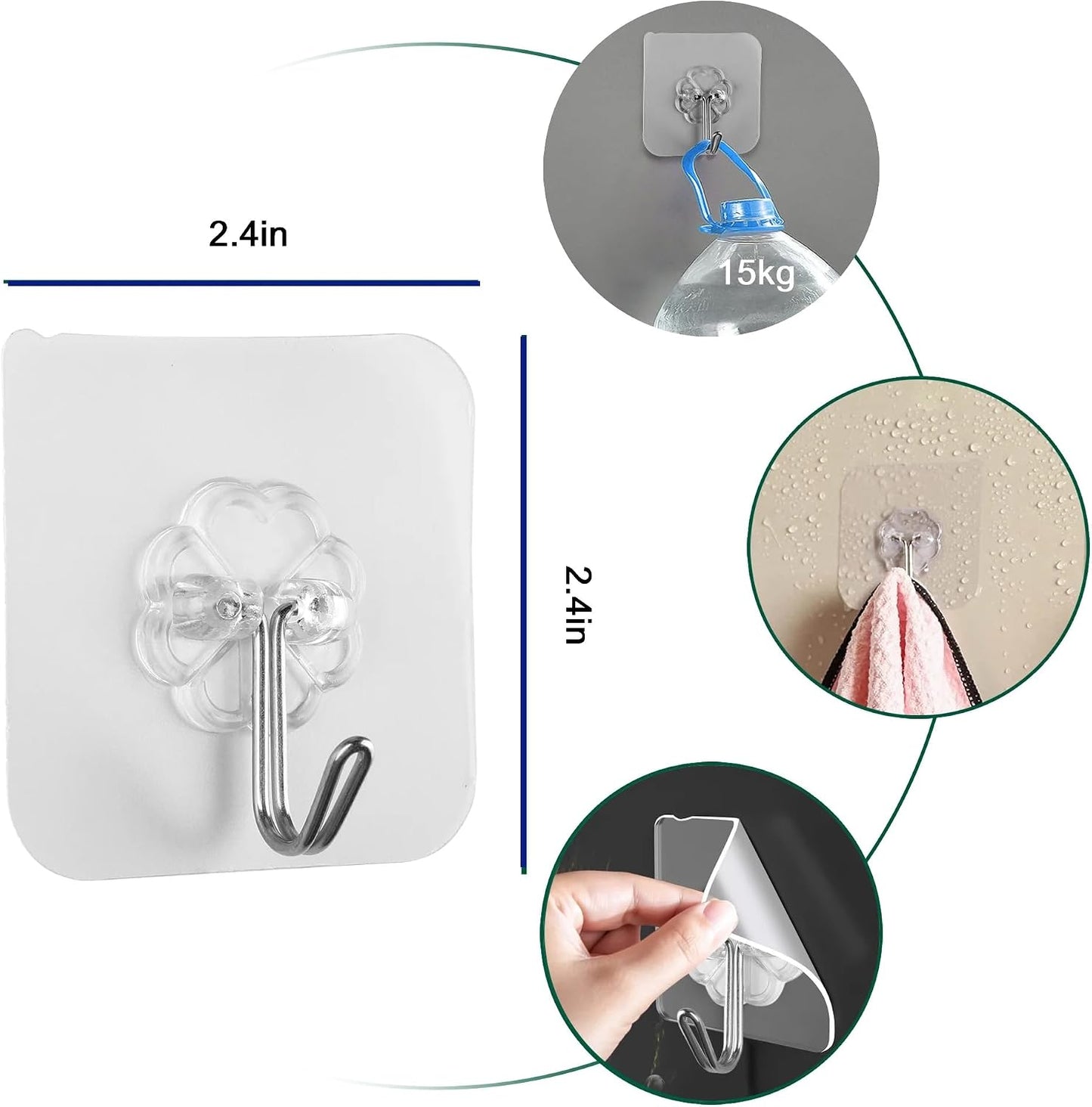 Adhesive Hooks for Hanging, Heavy-Duty Wall Hooks, Self-Adhesive Transparent Hooks, Waterproof Towel & Coat Hooks for Bathroom, Shower, Kitchen, Keys, Doors, Outdoor Use - 25 Pack
