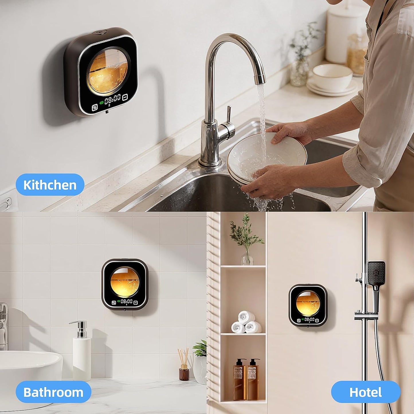 Automatic Foaming Soap Dispenser, Wall Mounted Soap Dispenser, 320ML Electric Smart Touchless Rechargeable, 5 Adjustable Foam Levels, No-Drill Waterproof for Bathroom, Kitchen, Office (Black)