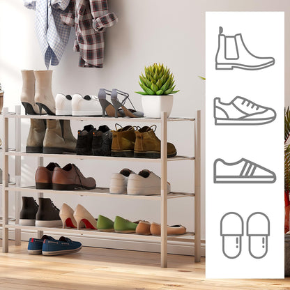 viewcare 3-Tier Black Bamboo Shoe Rack for Entryway, Stackable | Foldable | Natural, Shoe Shelf Storage Organizer for Hallway Closet, Free Standing Shoe Racks for Indoor Outdoor