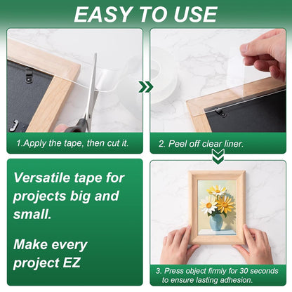 Double Sided Nano Tape 1.18"x120" 2 Rolls 20FT Traceless Removable Washable Clear Mount Tape