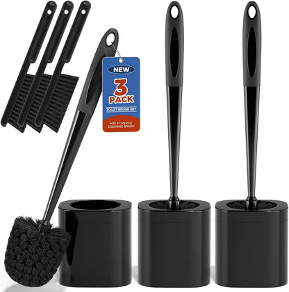 Holaloha Toilet Brush, 3 Pack Toilet Brush and Holder Set Bathroom Accessories, Toilet Bowl Brush and Holder with 3 Crevice Brush for Bathroom, Toilet Scrubber Brush (White)