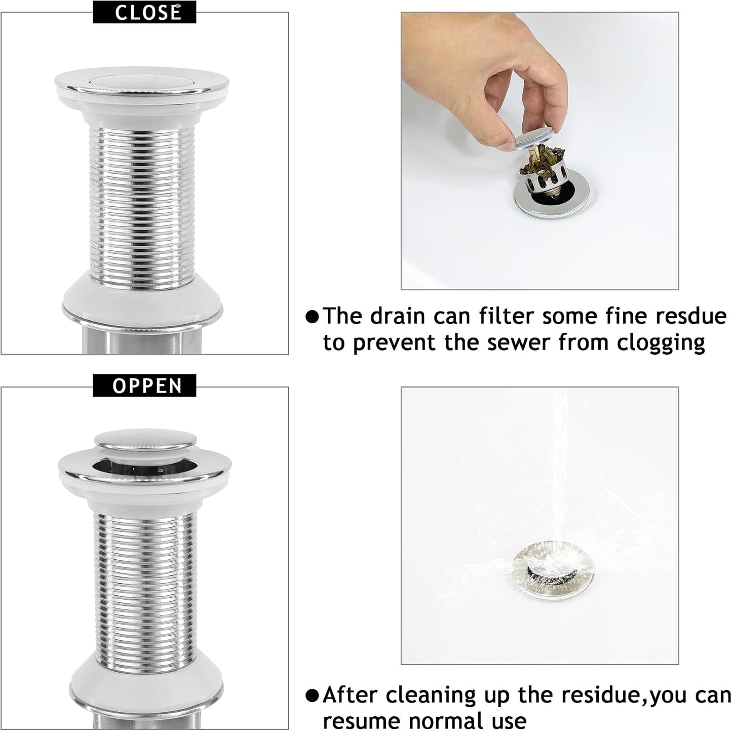 Bathroom Sink Drain,2 Pack Matte Black Drain Stopper Without Overflow,Small Cap Pop Up Drain Assembly with Detachable Strainer Basket,Built-in Anti-Clogging, Stainless Steel Nut